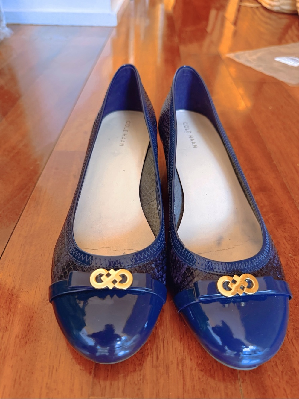 Cole Haan Blue Patent Toe & Navy Textured Ballet Flats